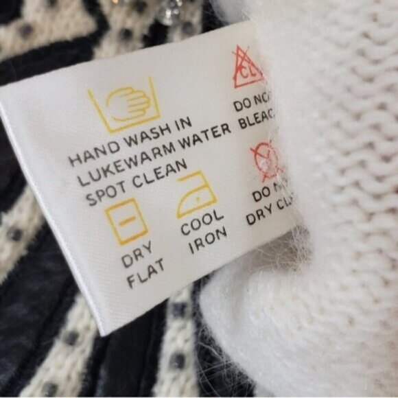 Vintage Lambswool Angora Open Cardigan Sweater Faux Leather Details with Bead… - Picture 10 of 15